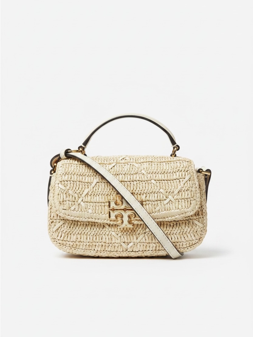 Nwot Tory Burch Britten Raffia Crochet Mini Top Handle Crossbody Bag Raffia